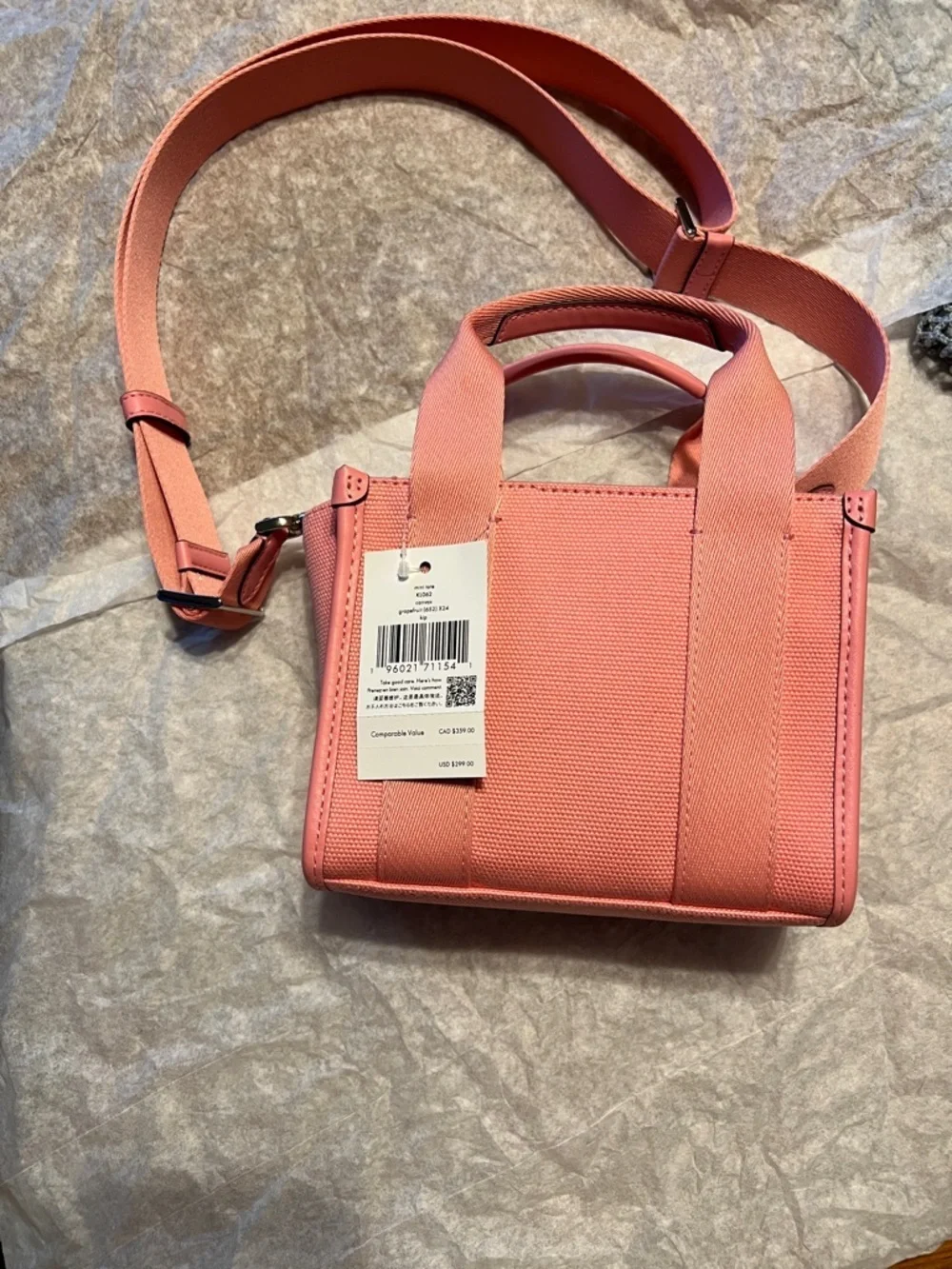 kate spade mini tote KL062 in color grapefruit x24 KIP Canvas Crossbody Tote